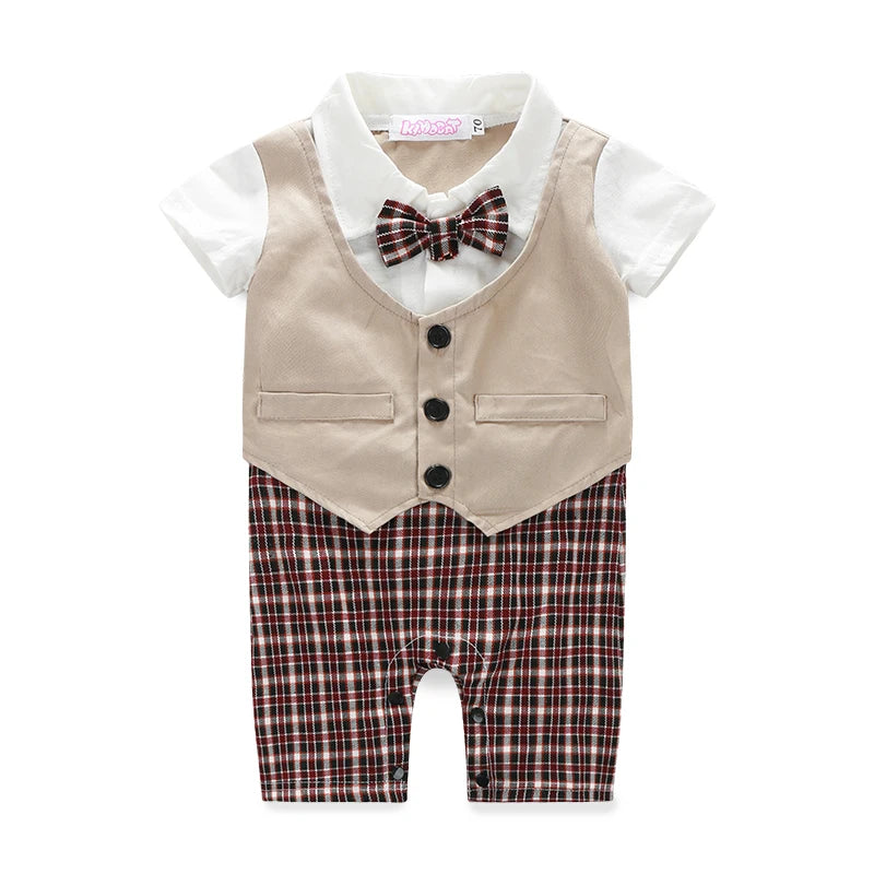 Gentleman baby new style short sleeve wedding and party baby boys clothes cut romper clothes