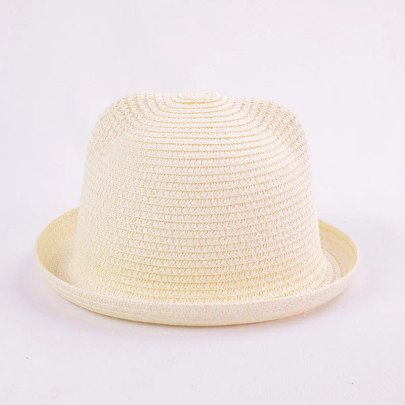 Summer Baby Straw Hat Kids Cat Ear Decoration Cute Beach Cap Girls Boys Solid Sun Hat baby muts